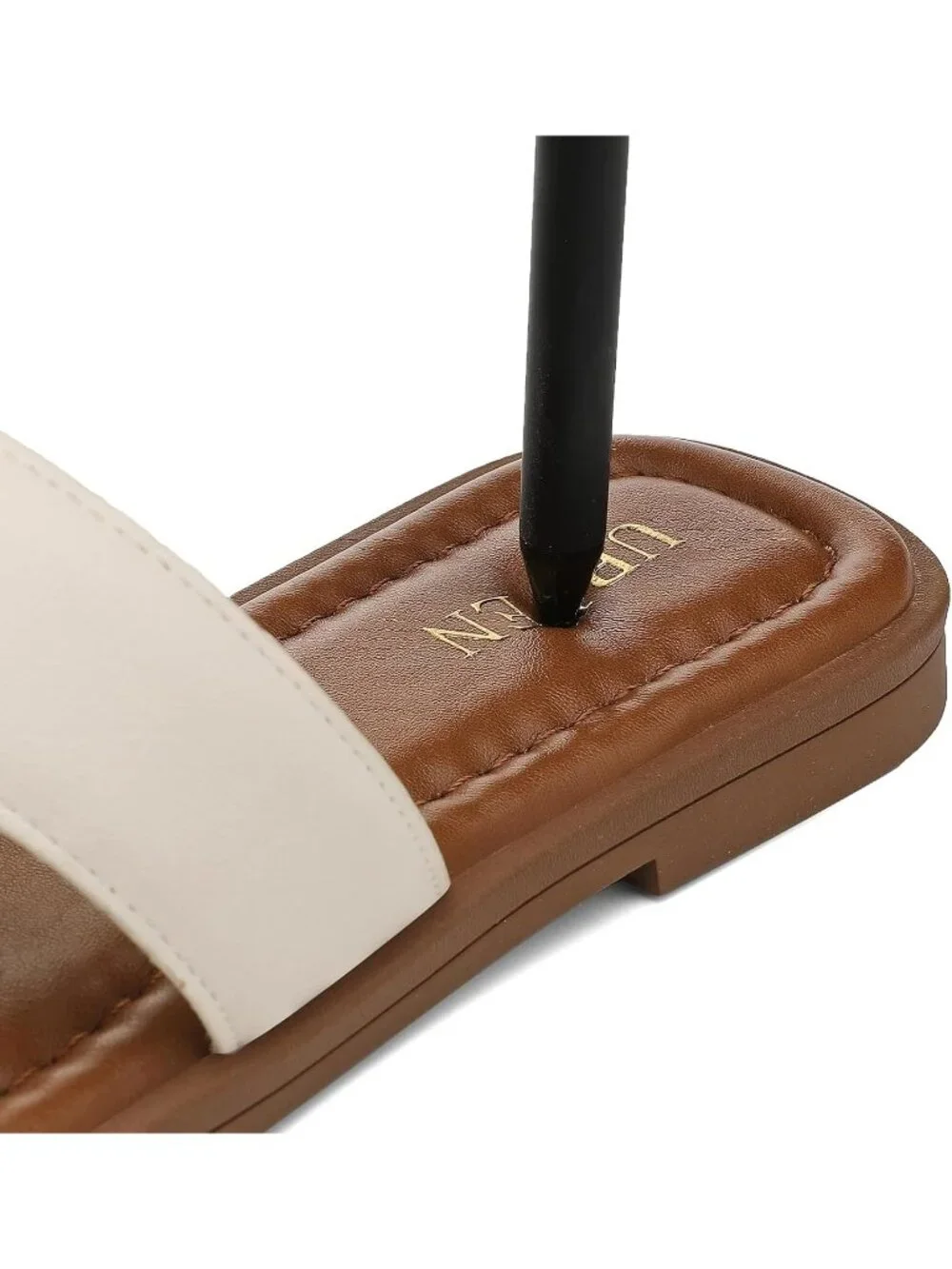 Women's Beige Square Toe Flat Sandals Slides Dressy Comfortable for Beach